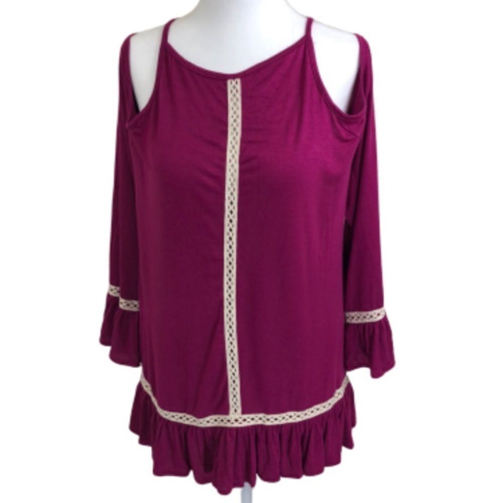 Glam Vault Fuchsia Cold Shoulder Top Size L NWT